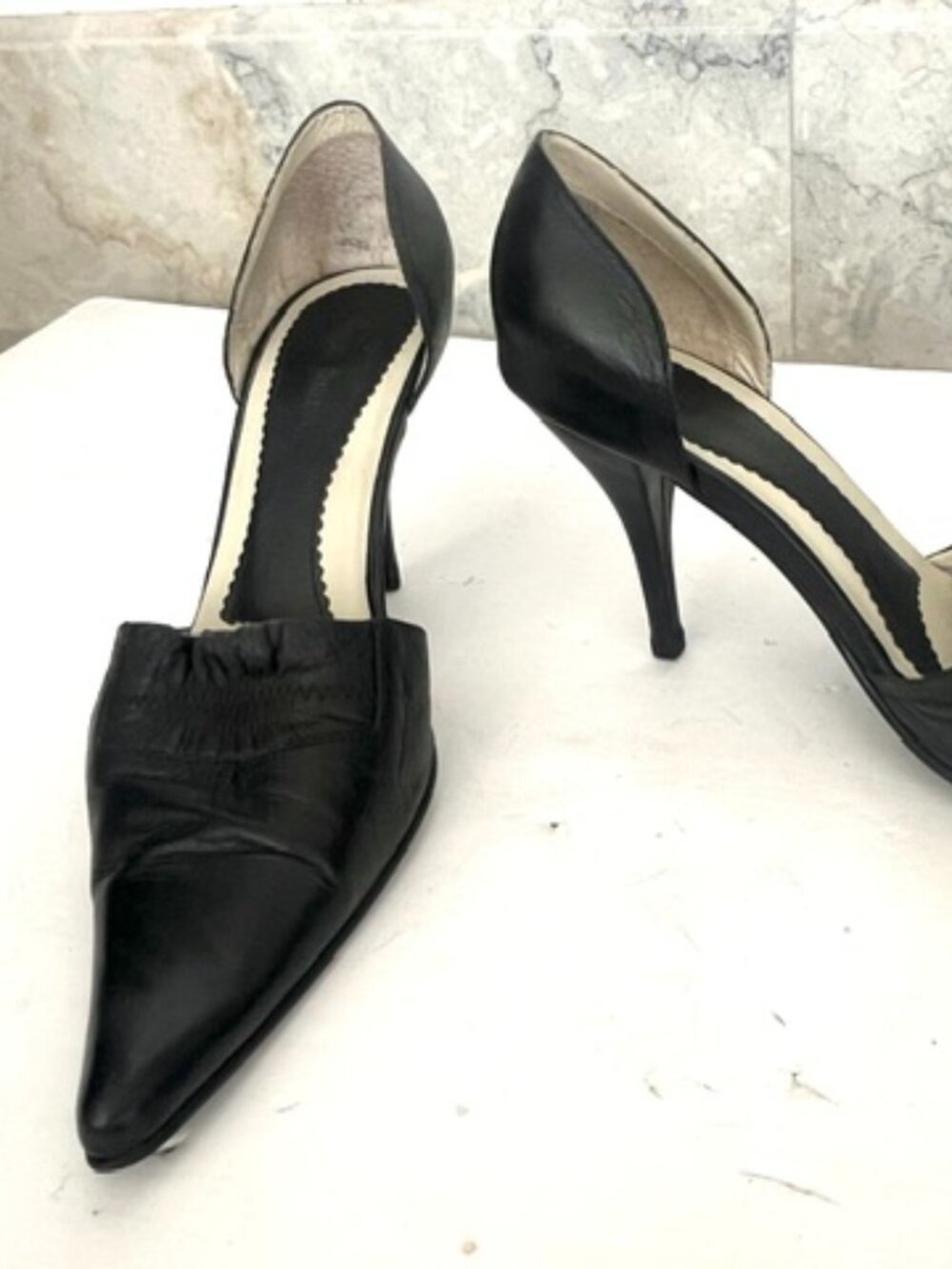 Vintage Velez Black Leather Pointed Pumps Stiletto Heels